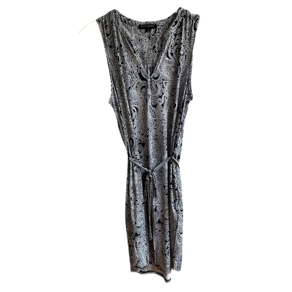 Banana Republic Paisley Printed Tie Waist Dress Size S Sleeveless V-Neck Office - Picture 9 of 10